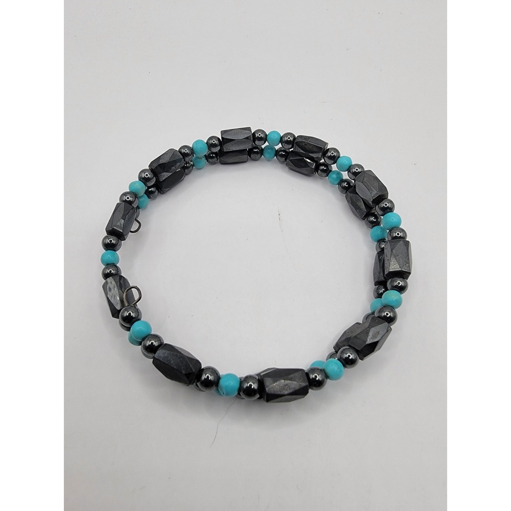Magnetic Hematite Turquoise Accent Beaded Bracelet Healing Jewelry Adjustable